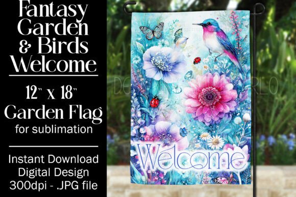 A Garden Flag Fantasy Bird Design in Embroidery